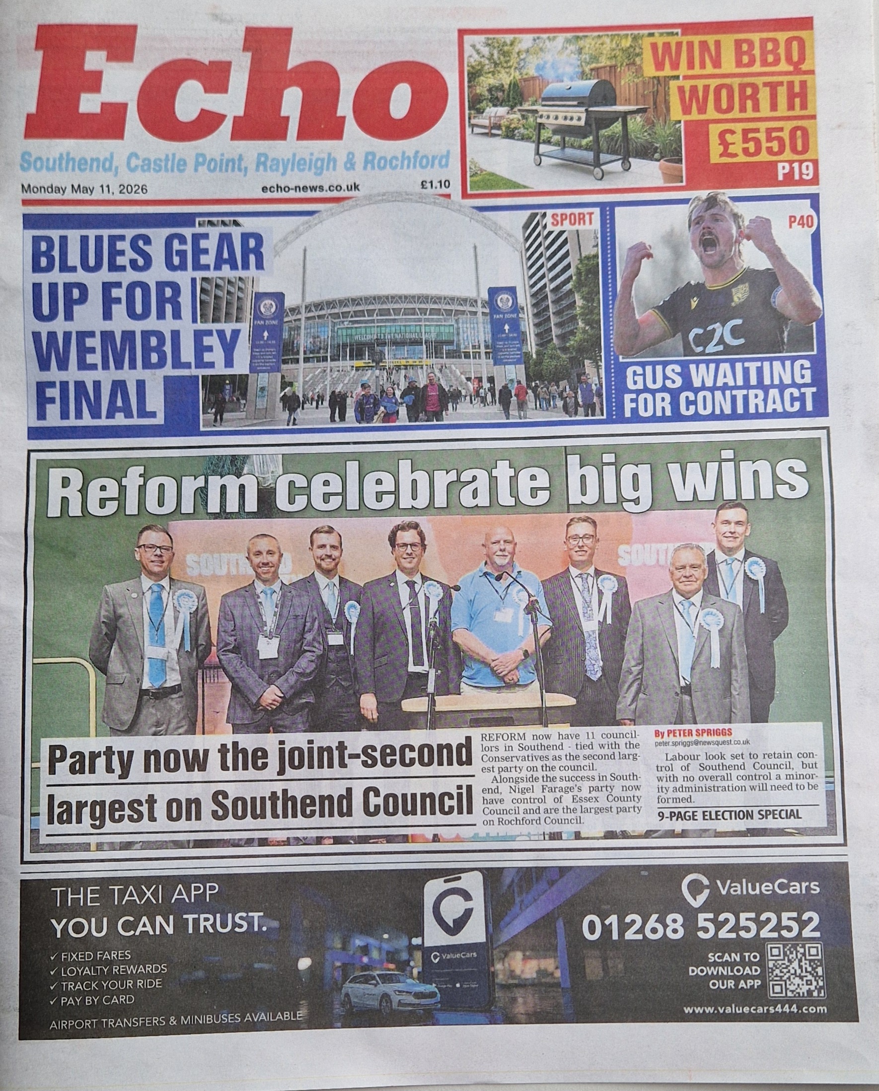 Southend Echo article, Alex Moyies election victory in Shoeburyness
